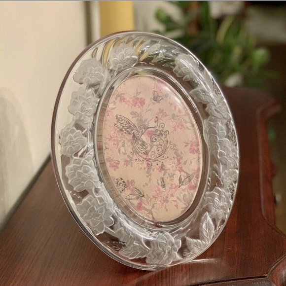 Vintage Crystal Frosted Flower Photo Frame Chrysanthemum Oval Fits 5x7 1980s - Picture 9 of 12